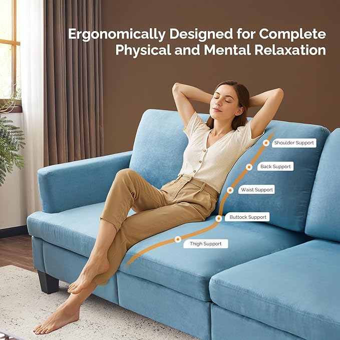 VINGLI Blue 83" Sofa Couches for Living Room, Modern Comfy 3 Seater Couch Faux Suede 25.6" Deep Seat Upholstery Cozy Sofas for Small Space, Bedroom, Apartment, Home Office