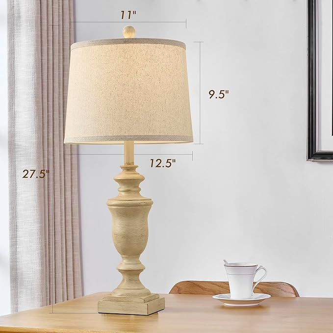 27.5" Vintage Farmhouse Table Lamps Set of 2 Bedside Lamp, 3 Way Dimmable Bedroom Lamps with 2 USB Ports +AC Outlet Nightstand Lamp Rustic Lamp (Rotary-Antique Beige)