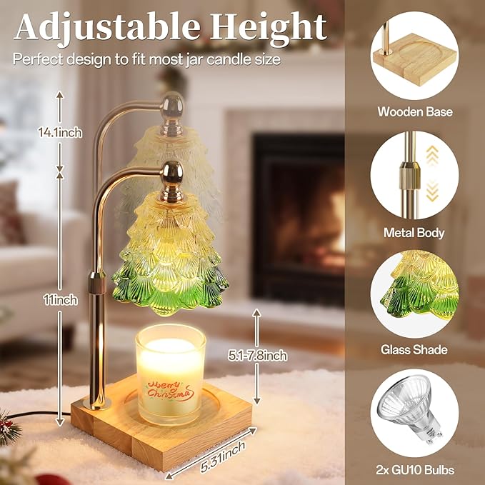 Candle Warmer Lamp with Timer Dimmer Adjustable Height, Candle Warmer with 2 Bulbs for Jar Candles, Home Decor, Birthday Gifts for Women