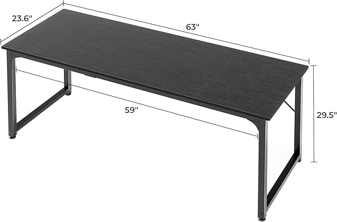 Huuger Modern Simple Office Desk, 63 Inch, Gaming & Writing Desk with Storage, Large Legroom, Metal Frame, Black
