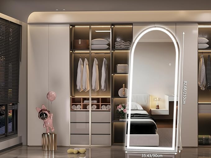 Hasipu 83" X 36" Full Length Mirror with Lights, White Frame Arch Led Mirror Full Length and 3 Colors Temperatures & Brightness Adjustable,Light Up Mirror Full Body for Bedroom Cloakroom Living Room