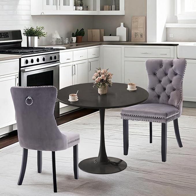 SoarFlash Kitchen Table and Chairs for 2, 24" Dining Table Set for 2 with Velvet Upholstered Chairs, 3 Piece Round Kitchen Table Set, Dining Room Table Set for Small Space, Apartment