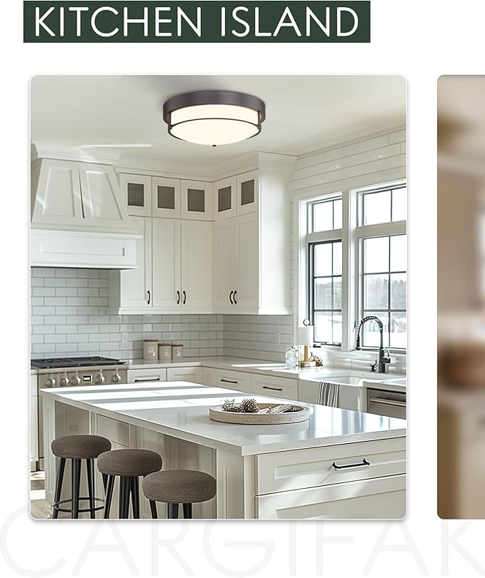 12 inch Flush Mount Ceiling Light, 2-Light Close to Ceiling Light Fixtures with Oil Rubbed Bronze Finish for Bathroom Bedroom Kitchen Hallway, 4822-ORB