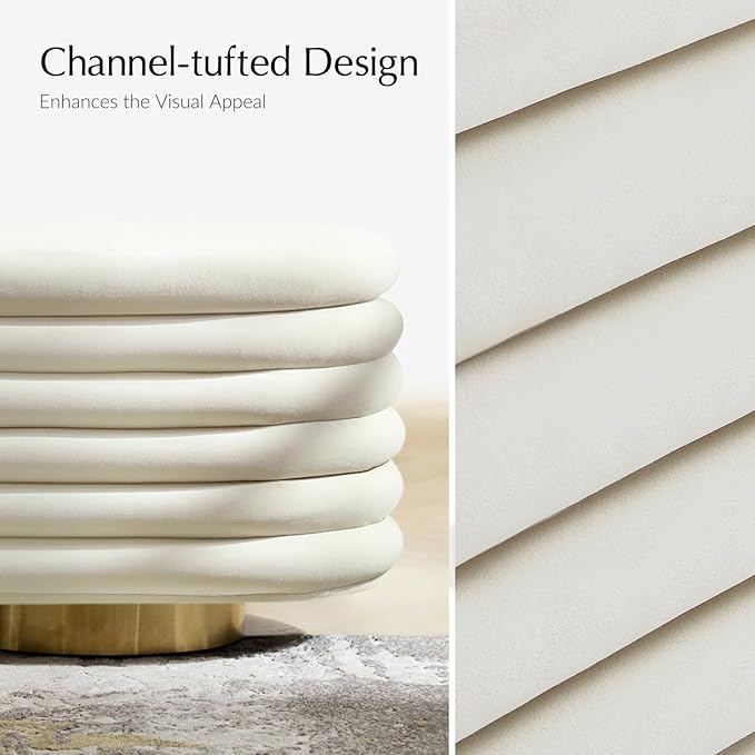 HULALA HOME Velvet Storage Bench, Large Upholstered Ottoman with Button Tufted Design for Living Room, Bedroom, Entryway, or Window, End of Bed Bench with Shoe Storage, Modern Home Decor, Ivory