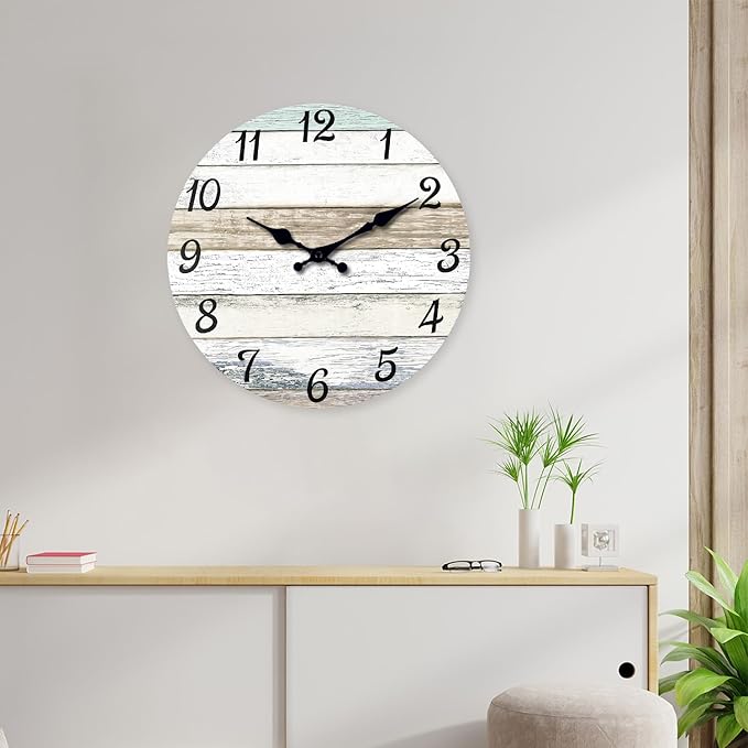 XNM Wood Extra Large Wall Clocks for Living Room Decor 24 Inch Nautical Grey Farmhouse Clock Battery Operated Silent Wall Clock Modern(MDF No Solid Wood)