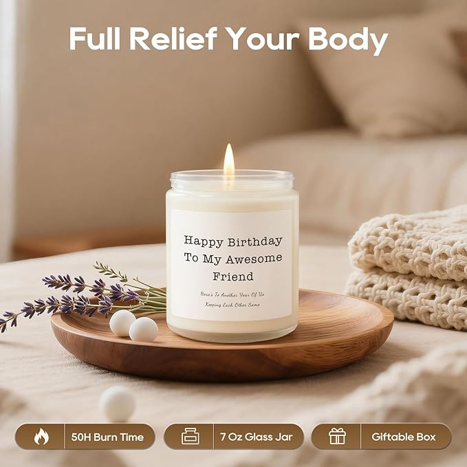 Birthday Gifts for Women, Unique Friendship Birthday Gifts, Funny Candles Gift Ideas for Womens, Best Friend, Her, Sister, Bestie, Lavender Scented Candle with Replaceable Stickers