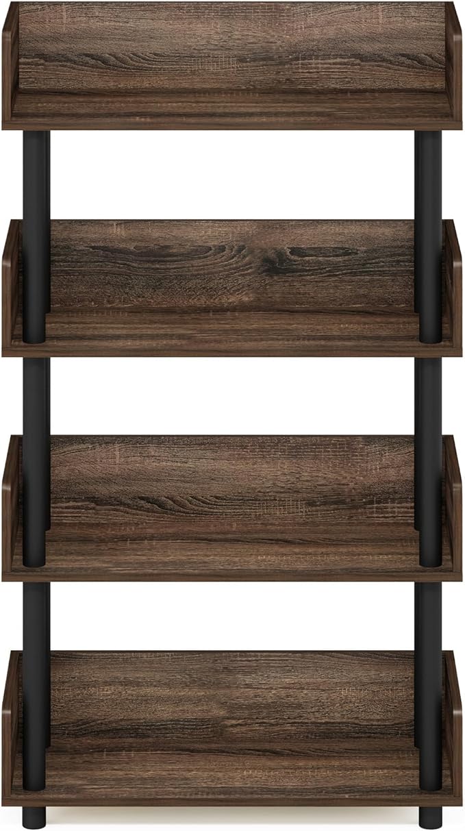 Furinno TURN-N-TUBE 4-Tier Display Shelf, Storage Shelves, Book Shelf, Open Shelves with Rounded Corner Top Edges, for Organization and Storage, Living Room, Home Office, Walnut