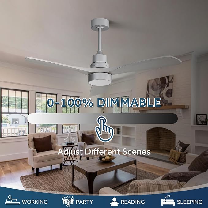 Sofucor 52 Inch Ceiling Fan with Lights, Low Profile Flush Mount Mordern Wood Ceiling Fan with Remote for Indoor Farmhouse Bedroom Living Room Outdoor Patio Porch, Reversible DC Motor, Noiseless