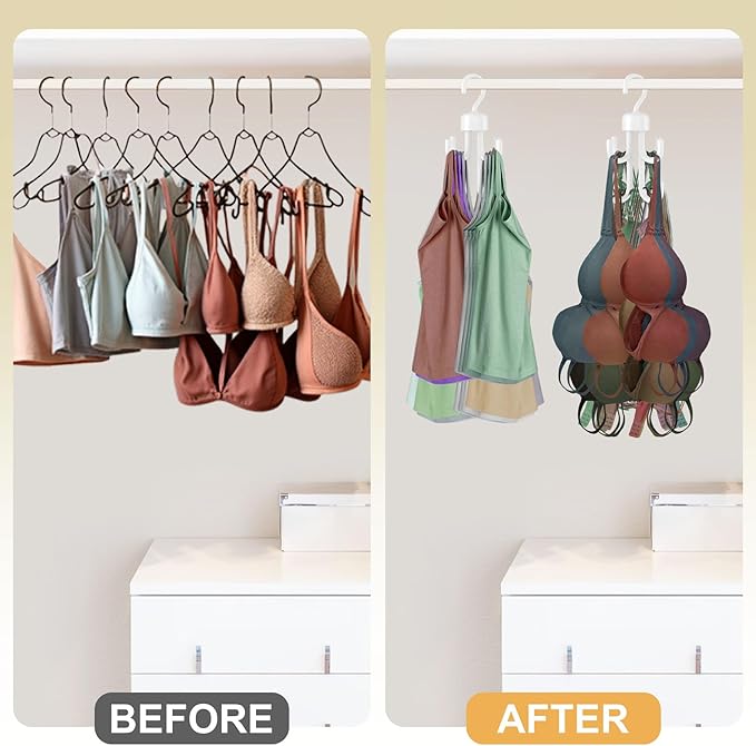 3Pcs Tank Top Hanger, Rotatable Bra Hangers for Closet Organizer, Max 72 Storage Capacity Belt Hanger, Plastic Space Saving Closet Organizers Apartment Dorm Essentials for Bra (3, White)
