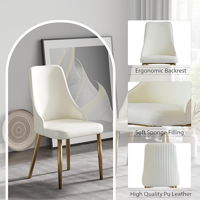 Dining Chairs Set of 2, Modern Faux Leather Dining Gold Legs for Living Kitchen Dining Room