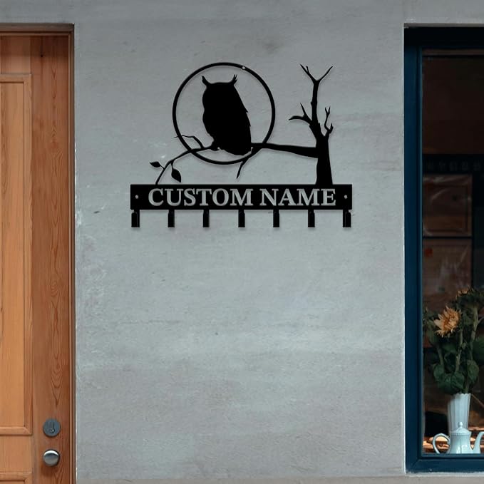 Personalized Custom Name Birds of Trees Wall Key Hooks,Metal Birds of Trees Art Clothes Hooks,Metal Birds of Trees Wall Home Storage Decorative,For Front Door, Hallway, Kitchen, Bedroom (Style J)