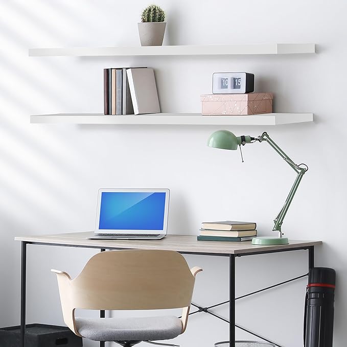 Sorbus Floating Shelves for Wall - 55 Inch Extra-Long Bathroom Shelves, Wall Decor for Bedroom, Kitchen, Living Room, Book Storage - Mounted Floating Shelf with Hidden Brackets (White, 2 Pack)