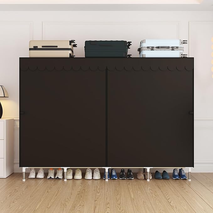 Portable Wardrobe Closet Durable and Easy to Assemble Heavy Duty Clothes Rack with Non-Woven Cover Fabric Best for Bedroom and Easy Storage and Organization (Brown-B)