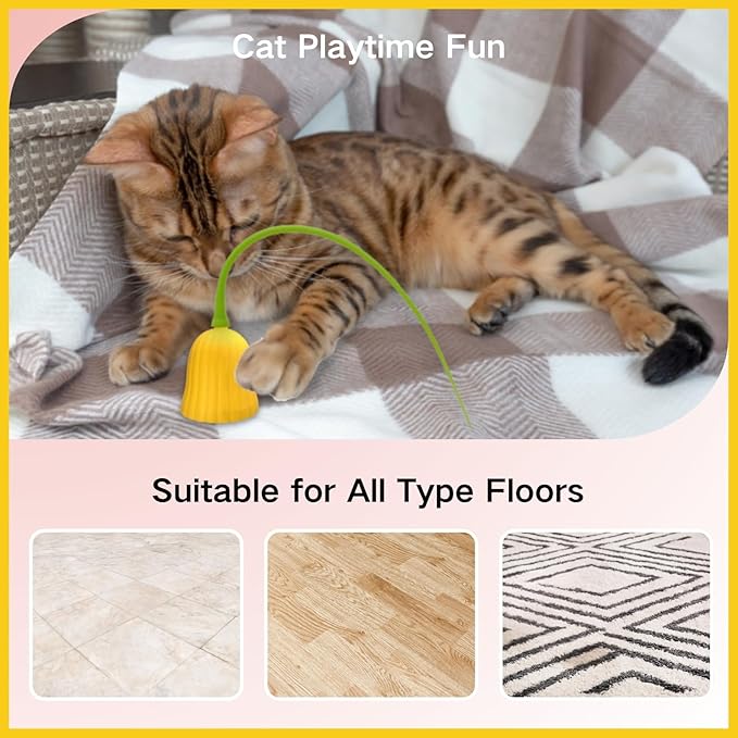 Interactive Electric Cat Teaser Wand Toys with Silicone Tail, Rechargeable Exercise Toy for Indoor Cats and Kittens (Yellow)