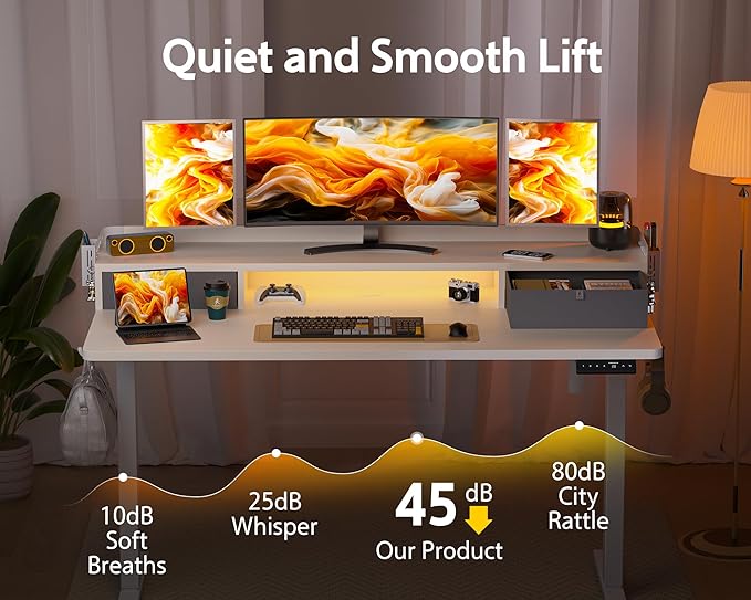 55x24 Inches Electric Standing Desk with 2 Drawers, Height Adjustable Stand up Desk for Home Office, Ergonomic Sit to Stand Table with Storage Shelf, DIY Board, Hooks, White