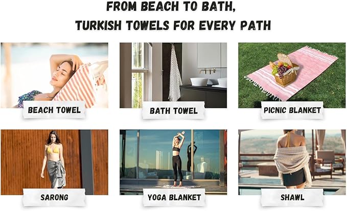 Bazaar Anatolia Turkish Beach Towel – 100% Cotton, Quick Dry, Sand Free Boho Farmhouse Style for Bathroom, Travel, Camping – Oversized 71x39 Inches – Arpa Black