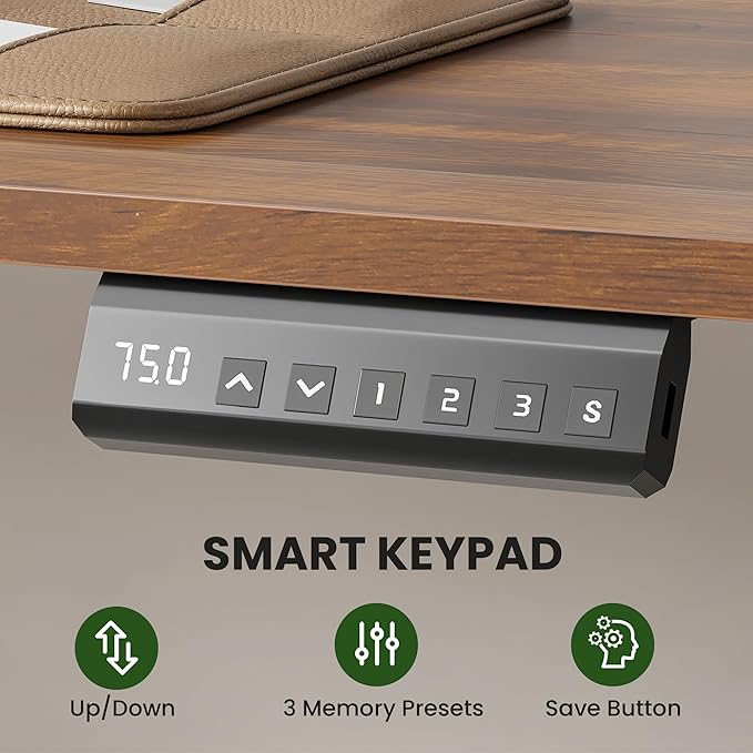 Casaphoria 40 x 24 inches Electric Standing Desk, Sit to Stand Desk with Memory Height Adjustment, Home Office Computer Desk for Writing and Gamess, Brown