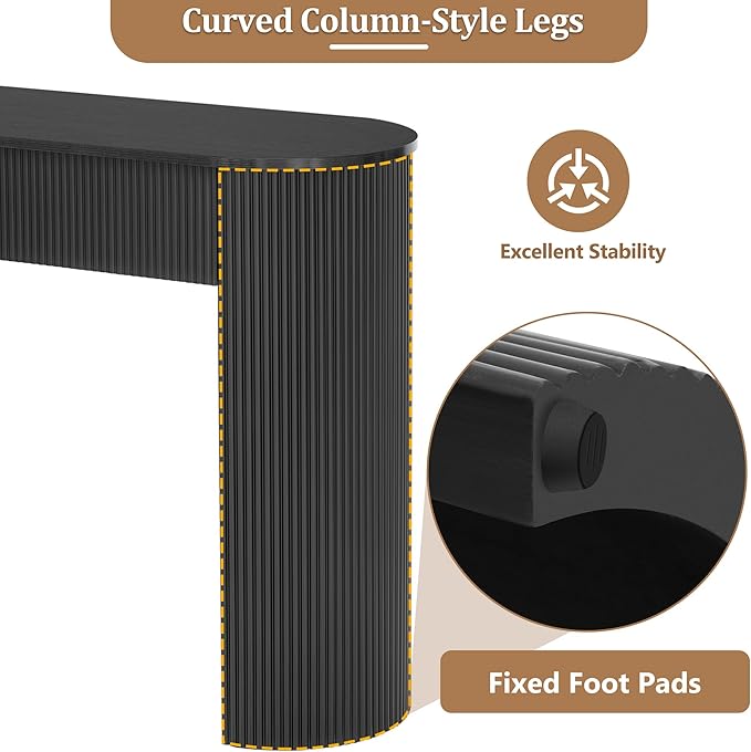 Modern Fluted Console Table 54-Inch Oval Entry Sofa Table with Storage Drawers for Living Room Entryway Hallway Furniture, Black