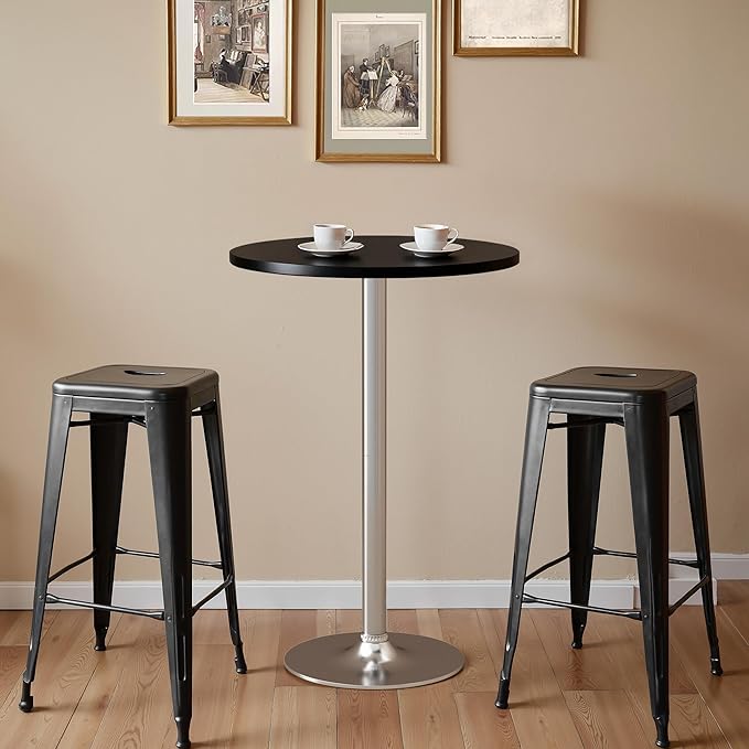 Homall Round Dining Table Bistro Pub 23.8 x 39.5 Inches Bar Table for Kitchen, Dining Room (2, Black-Silver)