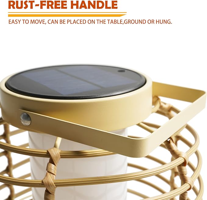 Solar Yard Outdoor Austin Solar Powered Floor Lamp Set of 2, 14-inch Wicker Woven LED Lamp, Water-Resistant Garden Light, Boho Style, Decor for Balcony, Porch, Yard, Pathway, Natural Color