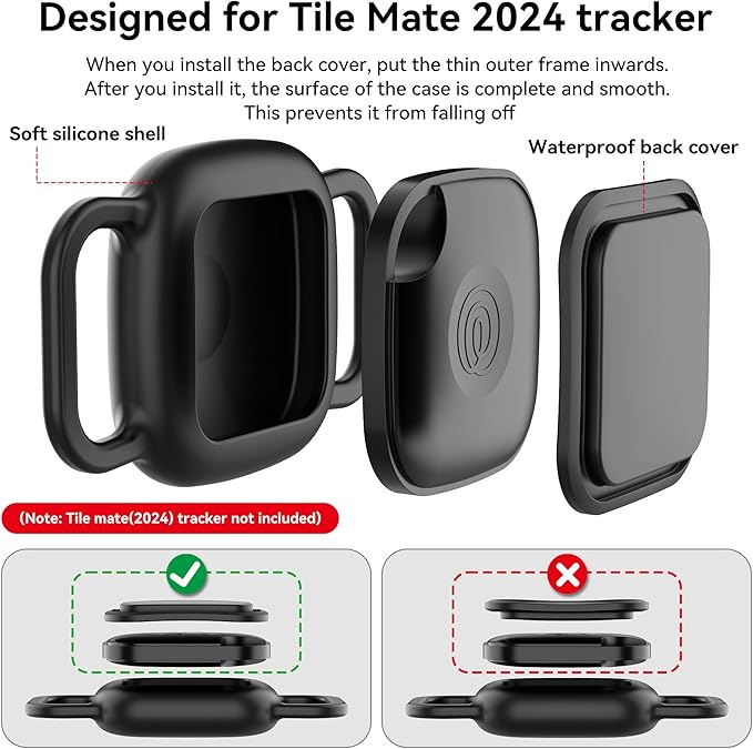 DDJ 2-Pack Dog Collar Holder for Tile Life360 Mate (2024) 2022 Tracker, Waterproof Silicone Anti Lost Tile Mate Tracker Case for Cat & pet Collars, Ultra Durable, Easy Installation, Lightweight, Black