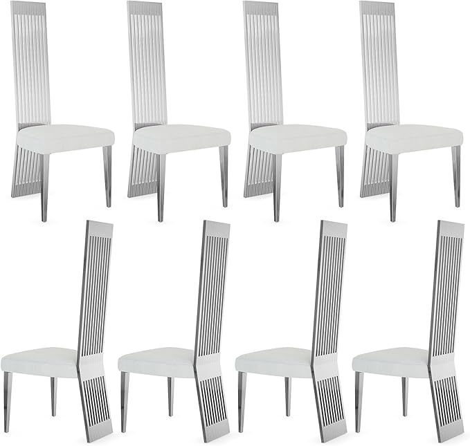 Luxury Dining Chair Set of 8, Polished Silver High Back Kitchen Chairs, Modern Simple Dining Chairs with Upholstered Padded Seat and Sturdy Metal Mirrored Legs for Dining Room,Kitchen