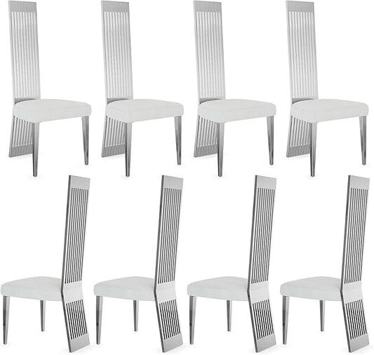 Luxury Dining Chair Set of 8, Polished Silver High Back Kitchen Chairs, Modern Simple Dining Chairs with Upholstered Padded Seat and Sturdy Metal Mirrored Legs for Dining Room,Kitchen