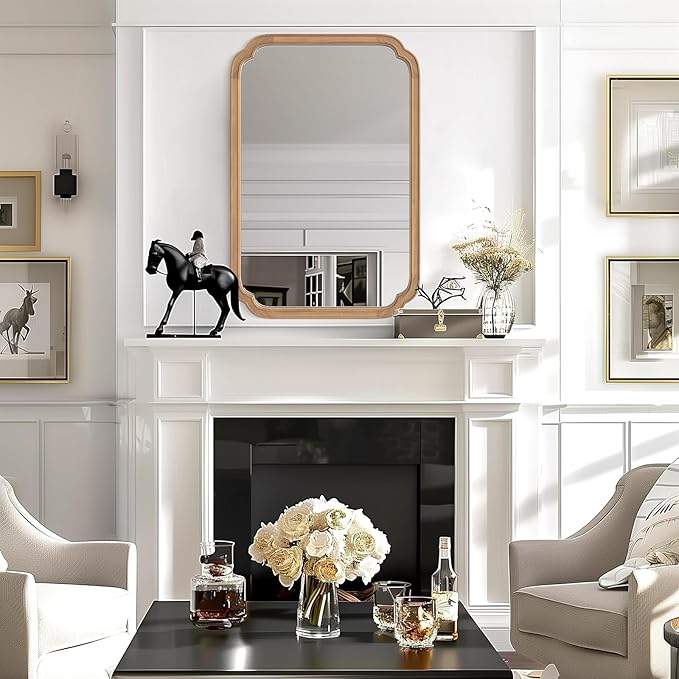 HOMECOOKIN Wood Bathroom Mirrors for Wall Mounted, 24" x 36" Rustic Wood Frame Wall Mirrors Decorative for Living Room or Bedroom Vanity Mirror (DH) A