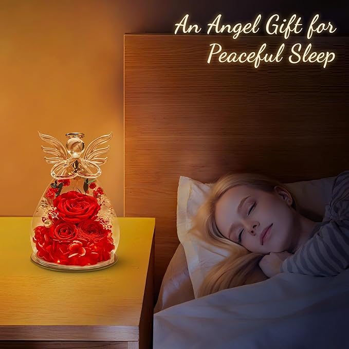 Birthday Gifts for Women Mom Preserved Roses in Glass Angel Figurines Fresh Flowers for Delivery Forever Flowers Eternal Rose Christmas for Grandma Sister Wife Her from Daughter