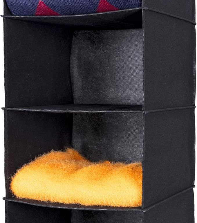 MAX Houser 6 Tier Shelf Hanging Closet Organizer, Closet Hanging Shelf with 2 Sturdy Hooks for Storage, Foldable (Black)