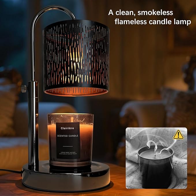 Candles Warmer Lamp with Timer and Dimmer, Home Bedroom Decor, Electric Adjustable Candle Wax Warmer Melter, Vintage Decor Birthday Monther Day Gifts,2 Bulbs，Black