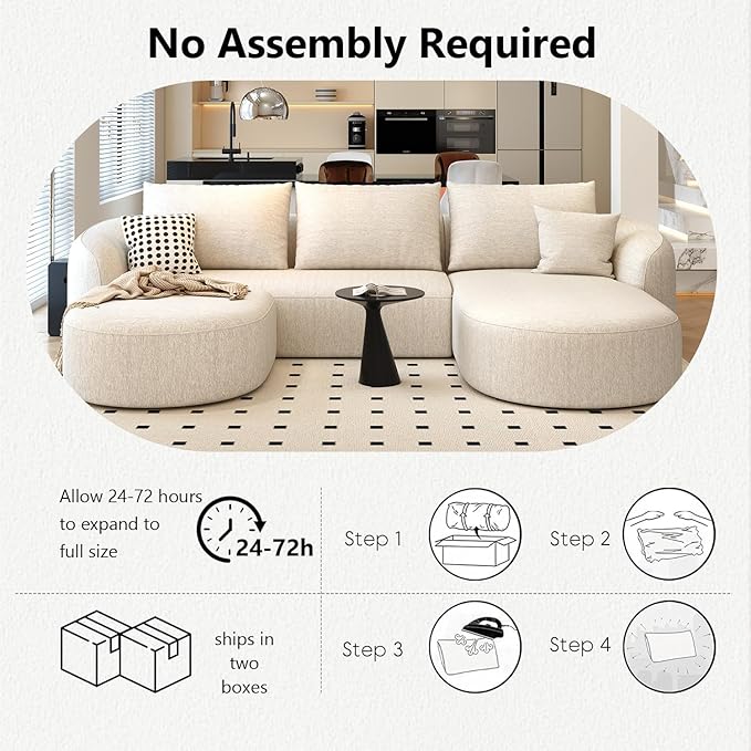 111" Modular Sectional Couches Luxury Modern Curved Back U-Shape Sofa Set with Ottoman,Minimalist Comfy Boneless Cloud Couch for Living Room Apartment,(Right Facing Chaise,White)