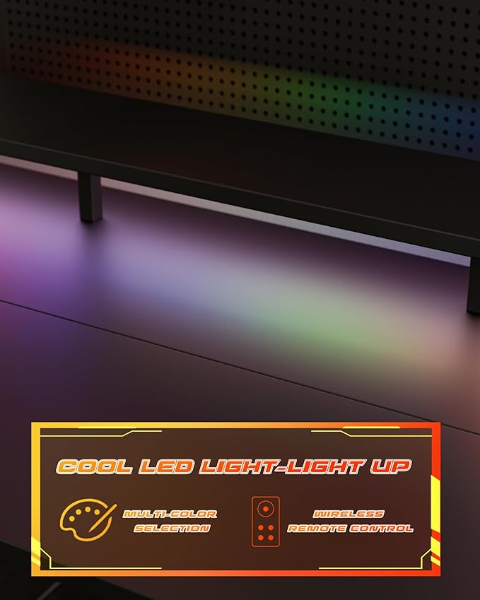 Electric Height Adjustable Standing Desk with Power Outlet and LED Light Strip, Sit to Stand, Ergonomic 48x24" Rising Desk with Memory Presets, Home Office Workstation, Computer Gaming Table, Black