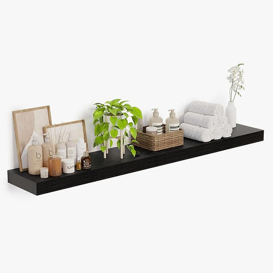 Heimlove 12 Inch Deep Floating Shelves, 72 x 12 inches Long, Large Extra Display & Storage Shelf, Rustic Wood Wall Shelves for Fireplace Mantel, Black - 1Pack