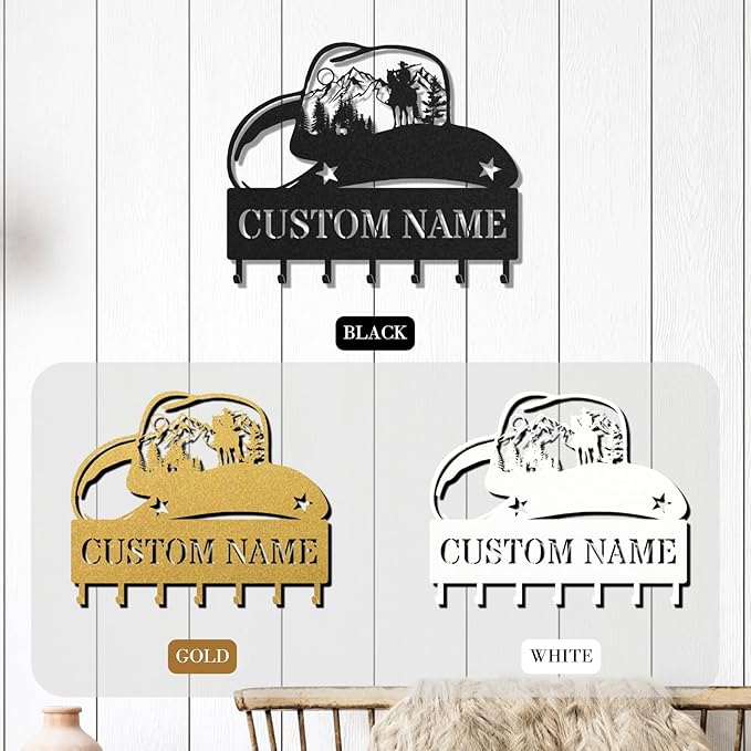 Personalized Key Holder for Wall, Custom Metal Cowboy Key Hooks with Name, Meta Jacket Holder Hooks Organizer Rack, Jacket Hanger Decor for Kitchen, Entryway, Hallway, Office, Doorway