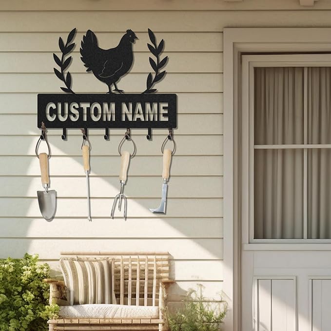 Personalized Key Holder for Wall, Custom Metal Chicken Key Hooks with Name, Meta Jacket Holder Hooks Organizer Rack, Jacket Hanger Decor for Kitchen, Entryway, Hallway, Office, Doorway