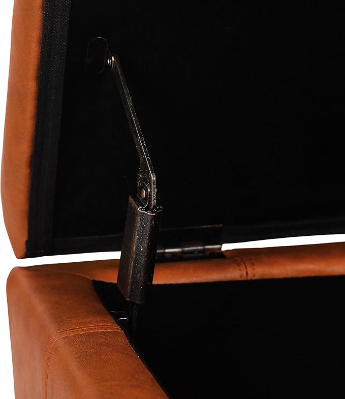 Joveco 51 Inch Storage Ottoman Bench,Tufted Leather Storage Bench for Bedroom (51”,Dark Orange)