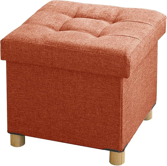 BRIAN & DANY 15 Inches Ottoman with Storage, Square Small Storage Ottoman Foot Rest with Legs, Ottomans Foot Stool for Dorm, Living Room, Entryway (Burnt Orange)