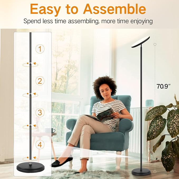 OUTON Smart LED Floor Lamp, 30W/3000LM Dimmable Bright Torchiere Sky Lamp Compatible with Alexa Google Home, WiFi Remote, Tall Standing Lamp with 4 Color Temperature for Living Room Bedroom Office