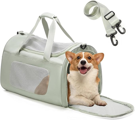 Extra-Large Cat Carrier Soft Sided Flight Approved, Mesh Pet Carrier for Travel Outdoors with Shoulder Straps, Cat Carriers for Cats/Puppy/Dogs Up to 30Lbs, Green