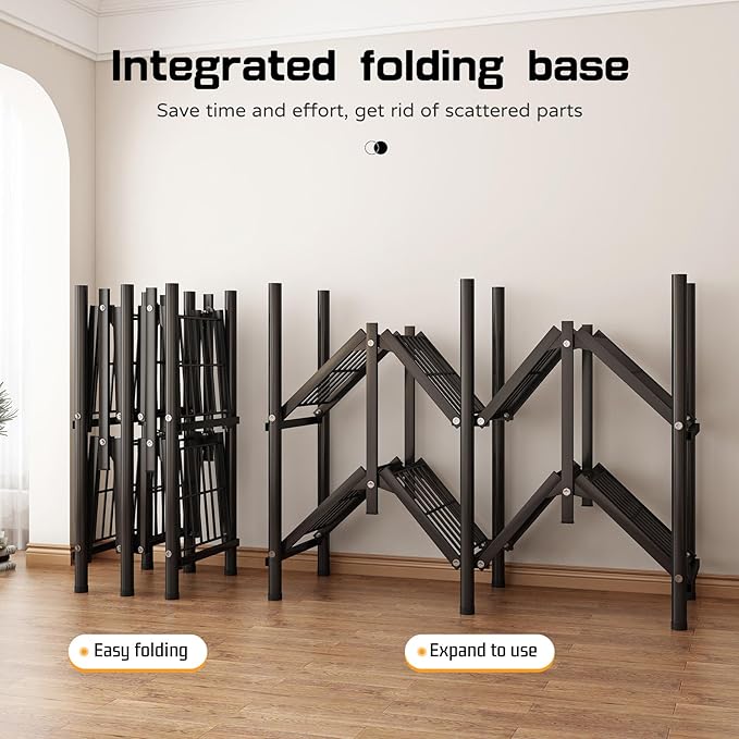 Gray Large Portable Armoire Wardrobe Closet with Foldable Clothing Wardrobe 25MM Steel Pipe Metal Frame Clothes Rack,One Piece Folding Design