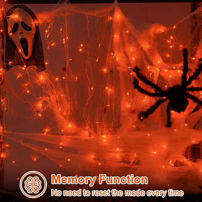 QITONG Orange Christmas Lights, 165ft 500 LED Outdoor String Lights Plug in, Clear Wire Fall Lights Indoor with 8 Modes for Thanksgiving décor