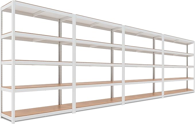 HOMEDANT House 5 Tier Laminated Metal Shelving Unit Adjustable Storage Utility Rack Heavy Duty Shelves Organization Multipurpose Shelf Kitchen Garage Pantry Closet (4, (L) 48.1" W, White)