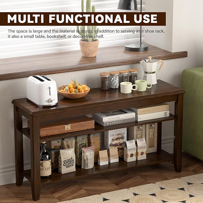 Shoe Bench Storage Rubberwood with Leather Cushion for Entryway Bench Ideal for Hallways Shoe Rack Front Doors Entrances Mudrooms Featuring 3 Height-Adjustable and Removable Shelves