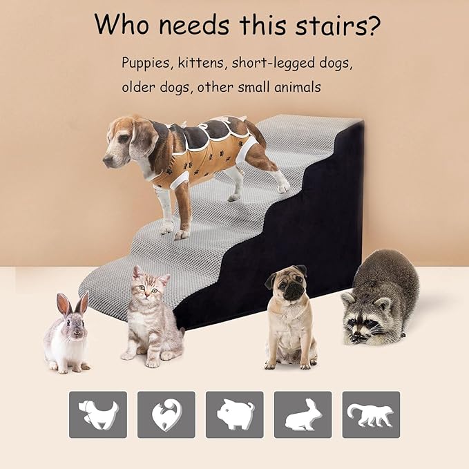 24.4 Inches Dog Stairs&Steps for High Beds Up to 24-28" High, Pet Steps for Small Dogs/Cats, Older Pets, Non-Slip 30D High Density Foam Dog Ramp Assembled