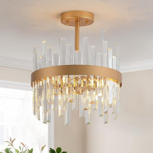 Gold Semi Flush Mount Ceiling Light Fixture, Modern Hallway Light Fixtures Ceiling Mount, Foyer Kitchen Lighting Fixtures Ceiling Lights for Bedroom, Bathroom, Laundry Room, Entryway