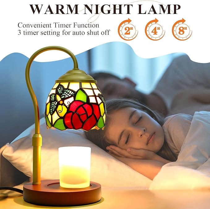 Candle Warmer Lamp with Timer Dimmer, Butterfly Tiffany Style Stained Glass Candle Lamp Warmer, Adjustable Wax Melt Warmer with 2 Bulbs for Small Jar Candles Christmas Birthday Gifts for Women
