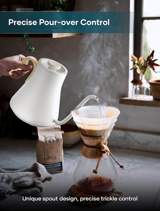 Electric Kettle, Gooseneck Electric Kettle, ±1℉ Precise Temperature Control, Stainless Steel Interior, Quick Heating for Pour Over Coffee, Tea & Boiling Water, 0.9L (Cream)