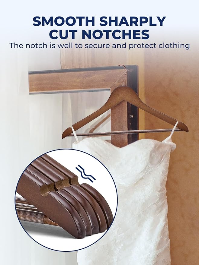 Smartor Wooden Hangers 10 Pack, Solid Wood Coat Hanger for Closet, Heavy Duty Wood Hangers for Suits, Shirts, Dresses, with 360° Rose Gold Hook, Non Slip Pant Bar, Walnut