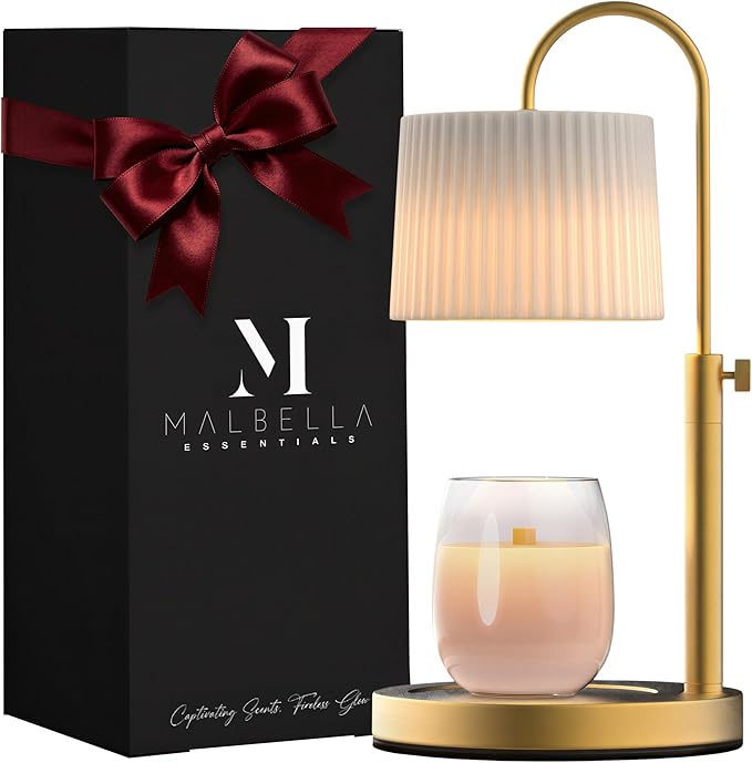 Dimmable Glass Candle Warmer Lamp with Timer - Adjustable Height Candle Lamp Warmer with Timer (8H/4H/2H) - Wax Melter - Ideal Gift, fits Various Size Scented Candles - 02 Bulb - (Gold Metal)